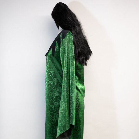 Spider Diva Black & Green Halloween Long Coat and Dress w/Long Black Wig - Picture 2 of 6